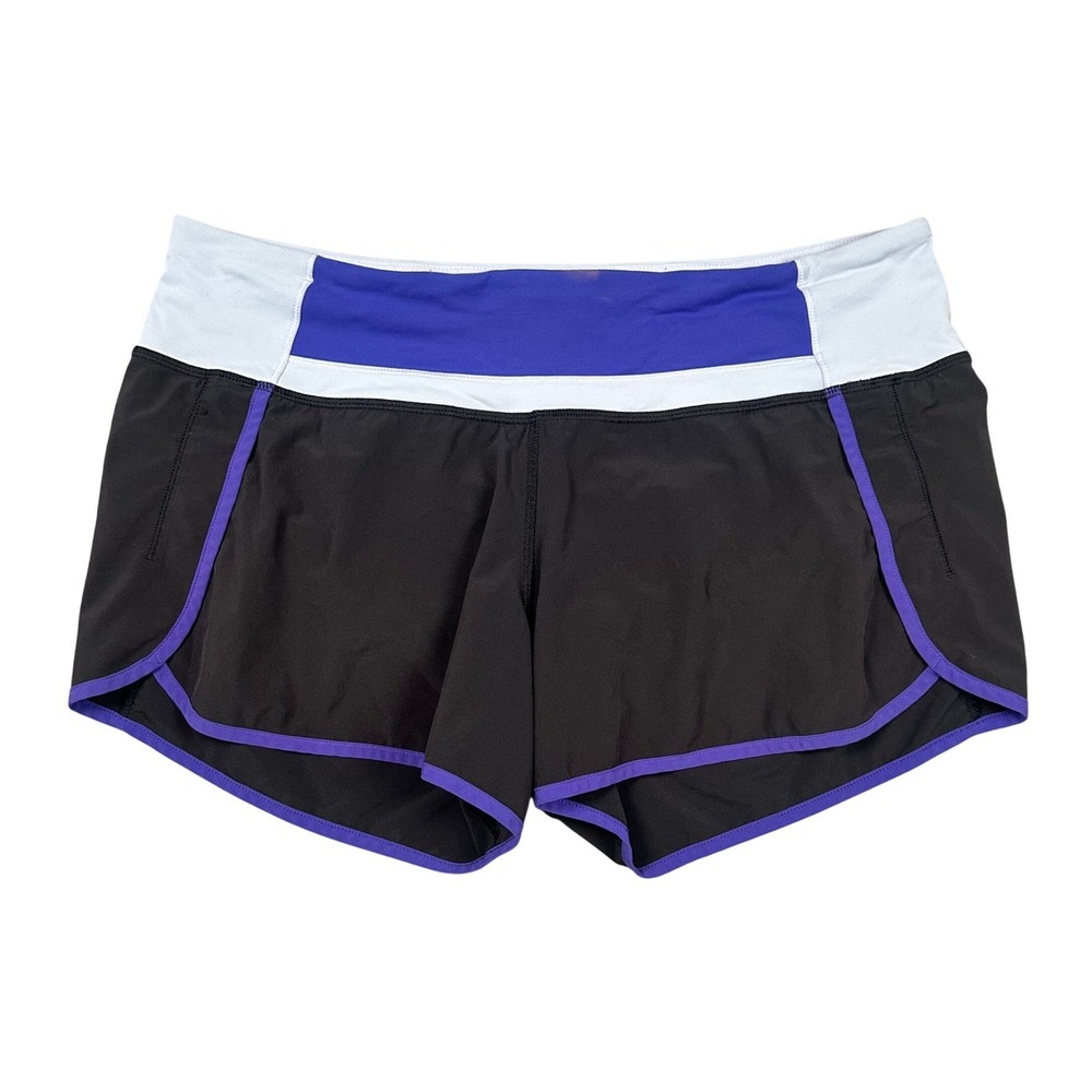 Lululemon Run Times Shorts Women 10 Black Bruised Berry 4" Lined Running Fitness